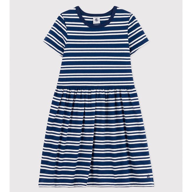 Abito maniche corte a righe 3-12 anni marine rigato PETIT BATEAU