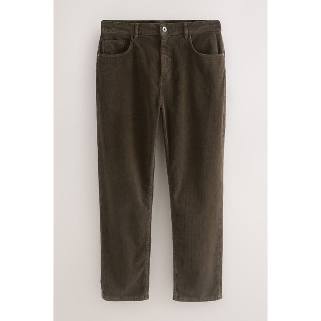 Pantalon à 5 poches en velours côtelé stretch kaki foncé <span itemprop=