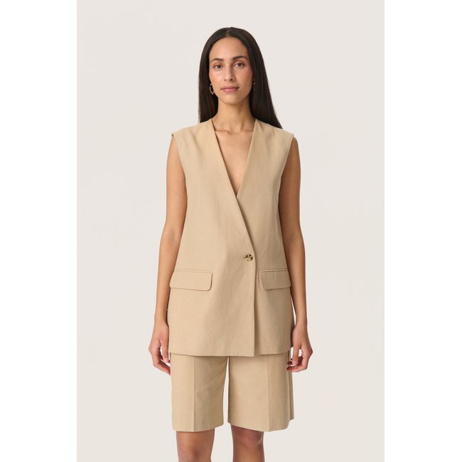 Manteau coupe casual beige travertine <span itemprop=
