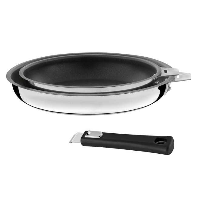 Série de 2 poêles 20/24cm revêtement céramique avec poignée noire - MALICE inox <span itemprop=