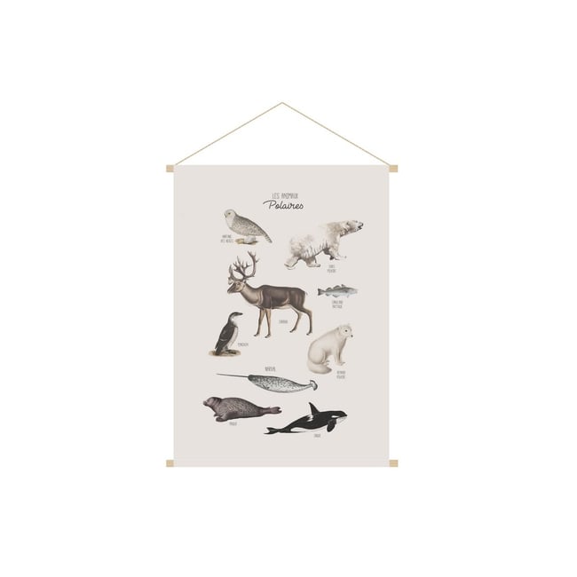 Kakemono enfant tableau en toile suspendue illustration animaux polaires L40 x H60 cm POLAR Couleur beige naturel <span itemprop=