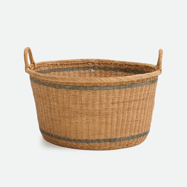 Cesta redonda de ratán, diámetro 58 cm, ALINO natural/verde <span itemprop=