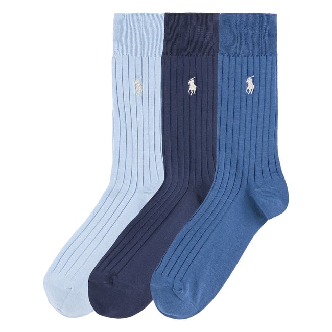 Lot de 3 paires de chaussettes en coton égyptien bleu <span itemprop=