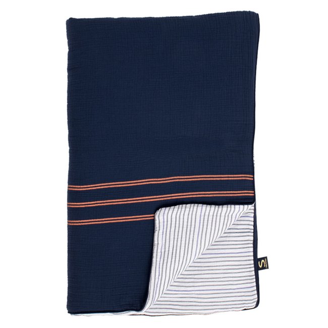 Couvre lit bébé en double gaze de coton bleu <span itemprop=