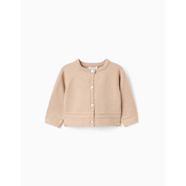 Cardigan en maille avec extrémités festonnées B&S beige clair <span itemprop=