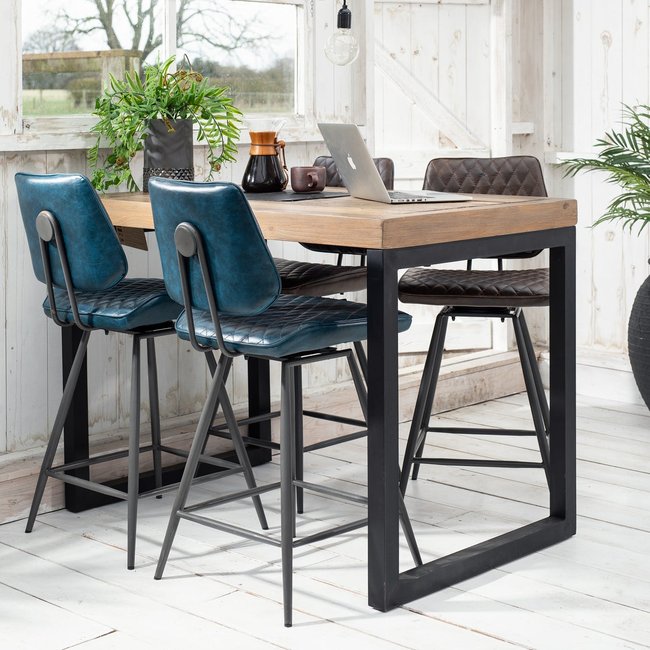 Mange-debout en bois recyclé et métal 120 cm BRISBANE Couleur bois naturel <span itemprop=