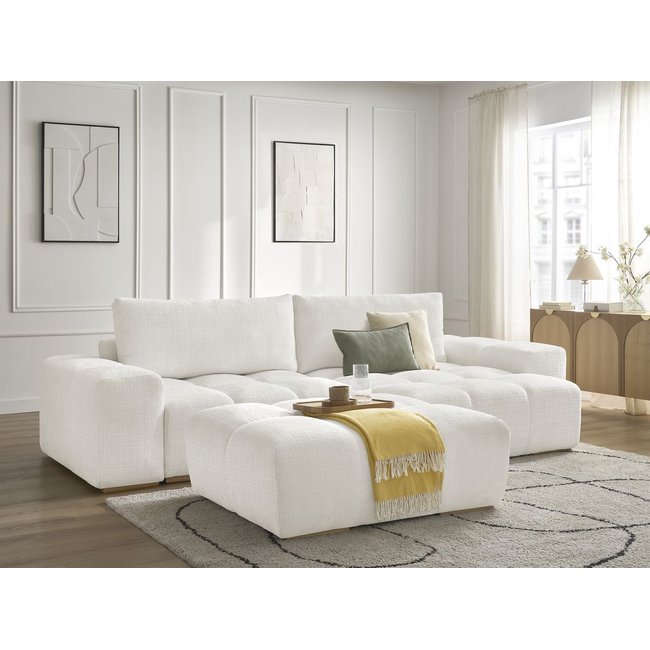 Canapé d'angle convertible 4 places en tissu texturé avec pouf, ANAKIN - BOBOCHIC