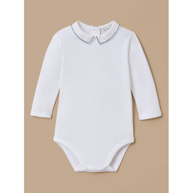 Body col droit brodé blanc casse <span itemprop=