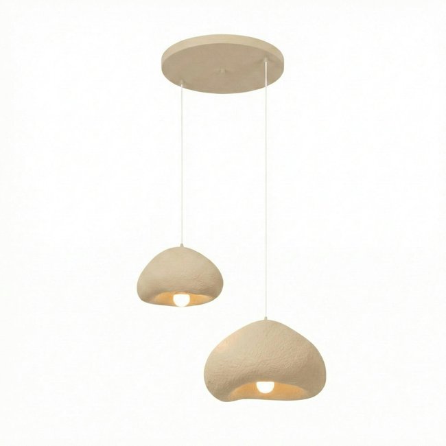 Suspension beige design organique 2 abat-jour 70 cm NOXIS Couleur beige <span itemprop=