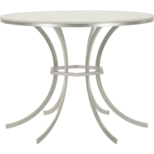 Table à manger ronde plateau effet marbre GLAM Couleur argenté et blanc effet marbre <span itemprop=
