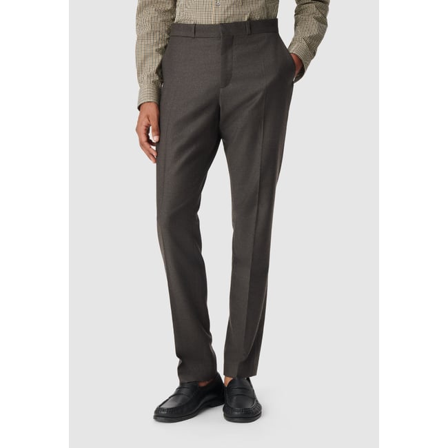 Pantalon de costume flanelle en laine marron havane <span itemprop=