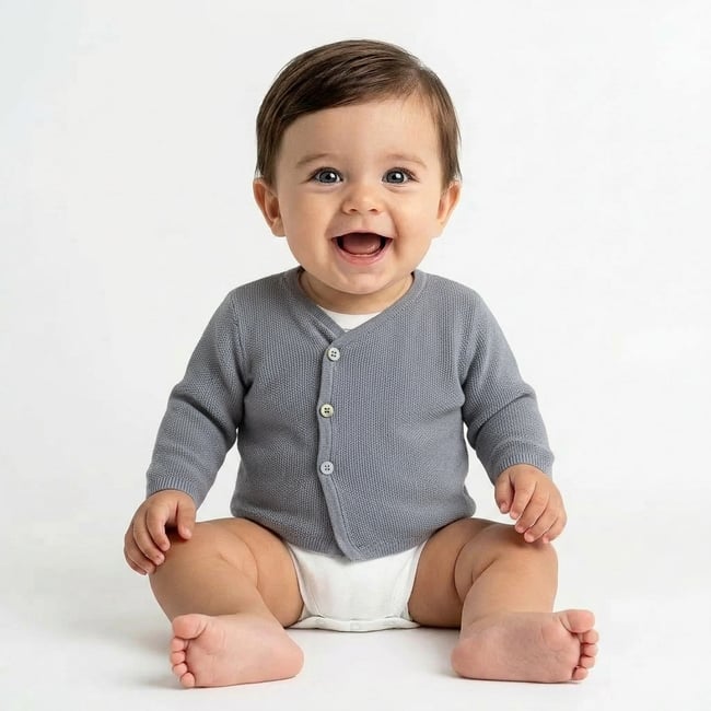 Cardigan bébé - Très bon état gris <span itemprop=
