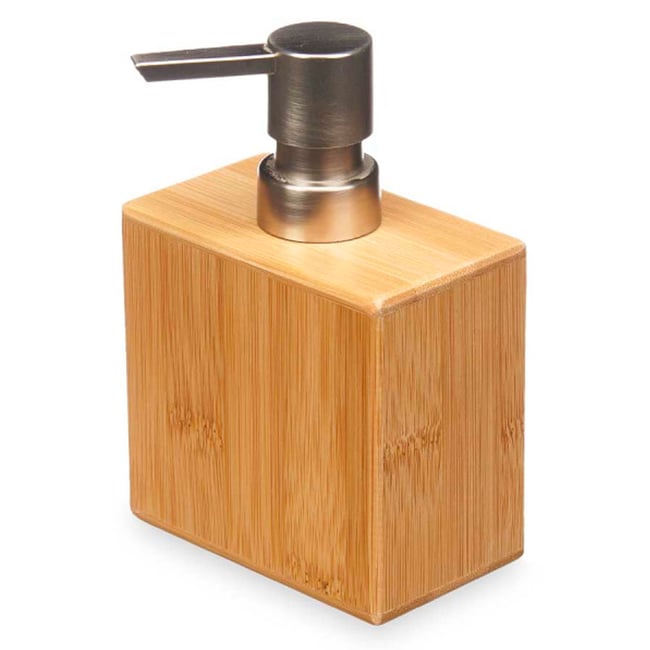 Distributeur de savon en bambou 5.5x9.5x15cm Couleur bois <span itemprop=