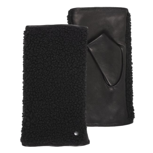 Mitaines cuir d'agneau pleine fleur doublé imitation fourrure noir <span itemprop=