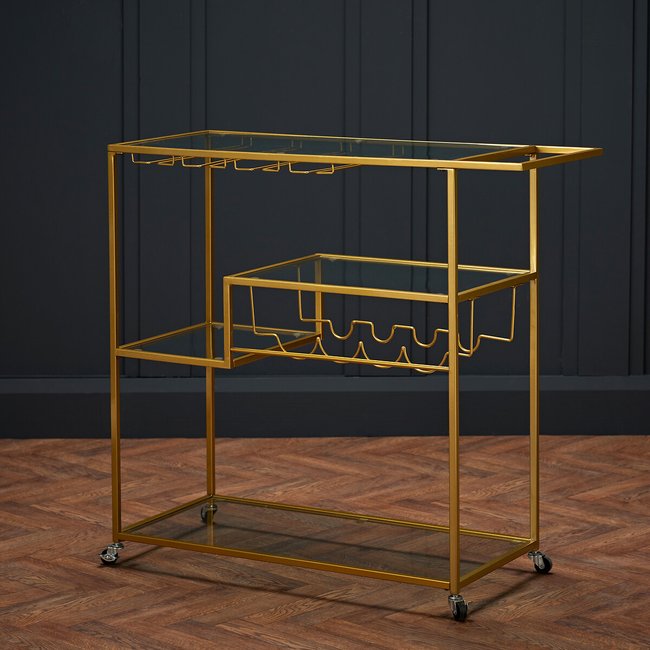 Art Deco Drinks Trolley Bar and Wine Rack, gold-coloured, SO'HOME
