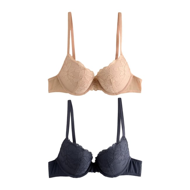 Soutien-gorge push-up dentelle, lot de 2 naturel/bleu marine <span itemprop=
