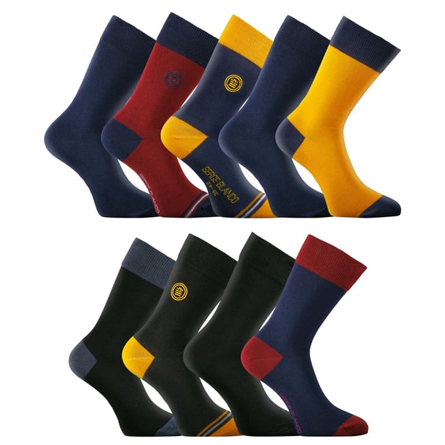 Lot De 9 Paires De Chaussettes De Ville Coton Peigné Doux noir/gris/bleu/rouge/jaune <span itemprop=