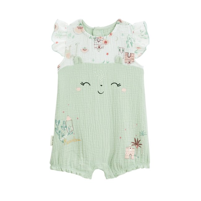 Barboteuse bébé en gaze de coton Arya ecru <span itemprop=