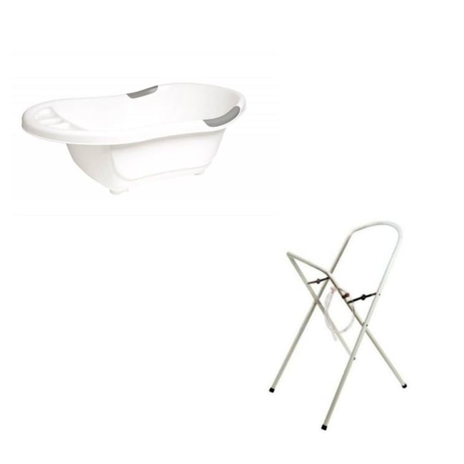 Baignoire bébé blanche avec vidange + support à pied blanc <span itemprop=