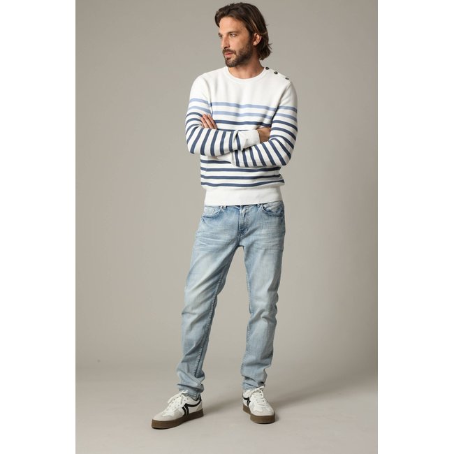 Pull en coton à manches longues avec rayures placées et bouton sur l'épaule CONWAY cobalt <span itemprop=