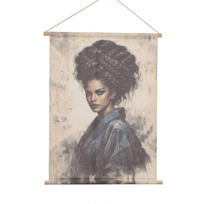 Toile kakemono femme en kimono 75x97 cm Couleur crème / ivoire <span itemprop=