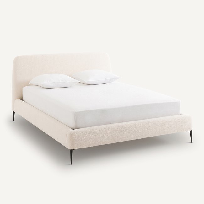 Letto foderato in bouclé, Oscar design E. Gallina ecru AM.PM