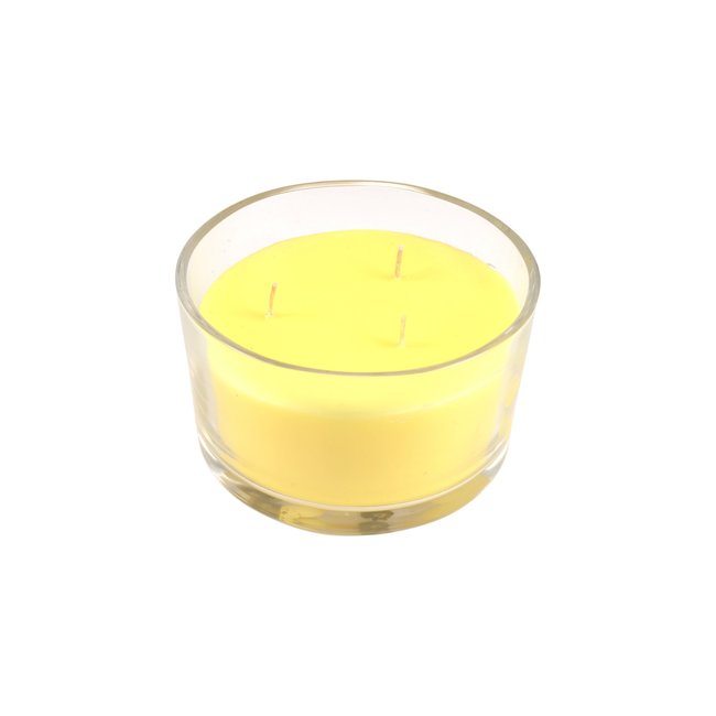 Bougie verrine parfumée 3 mèches Couleur jaune <span itemprop=