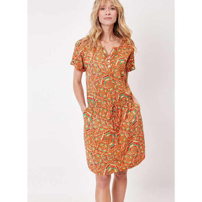 Robe imprimée voile de coton bio ajustable IMELDA clementine orange <span itemprop=