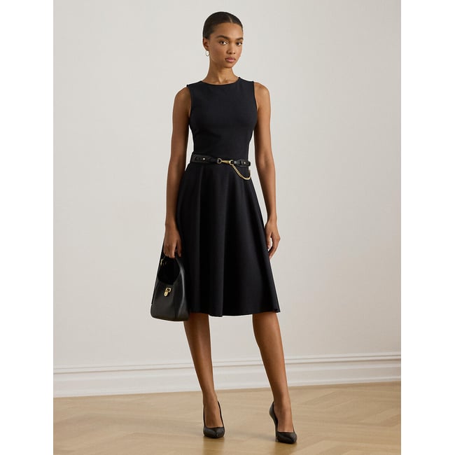 Robe sans manches au genou évasée, CHARLEY noir <span itemprop=