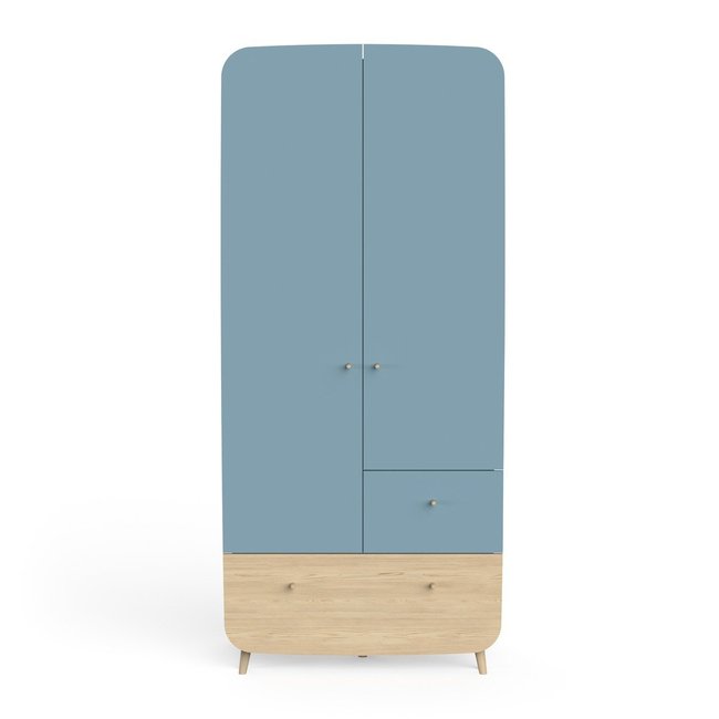 Armoire 2 portes et 2 tiroirs bleu orage et décor bois naturel - FIRMIANA Couleur bleu <span itemprop=