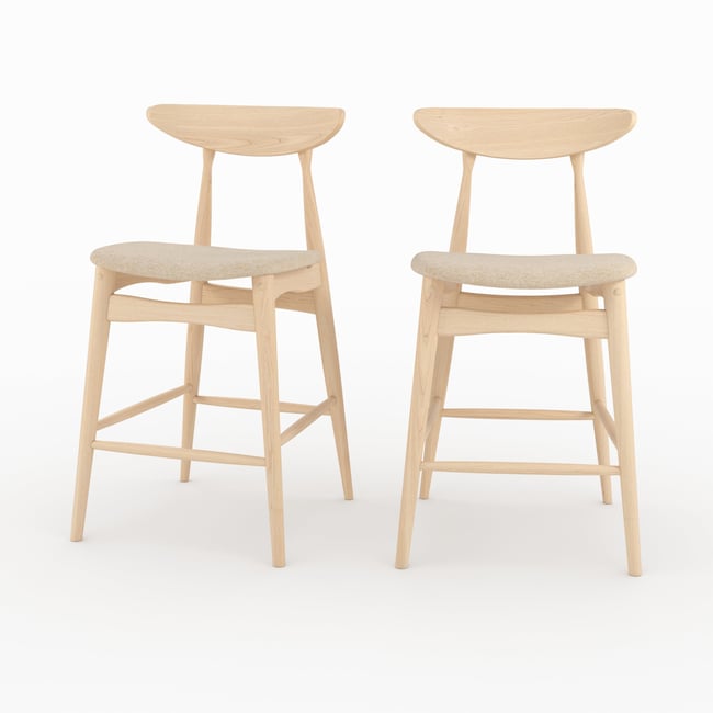 Lot de 2 chaises pour ilot central 63,5 cm en tissu et bois d'hévéa - JOSETTE Couleur beige <span itemprop=
