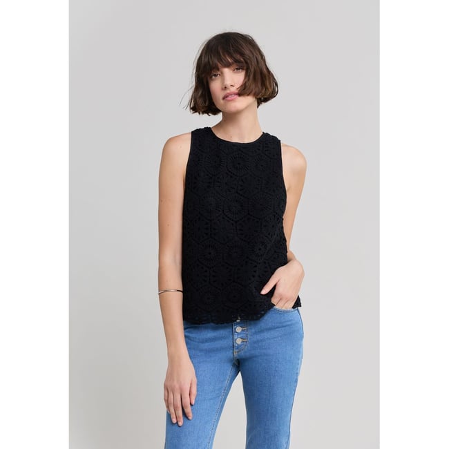 Top IKKS Noir Taille 36 - Coton - Manches Longues - Occasion Très Bon état - Col Rond