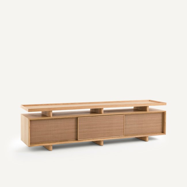 Meuble TV enfilade chêne, plaqué et cuir, Propono Couleur chêne naturel <span itemprop=