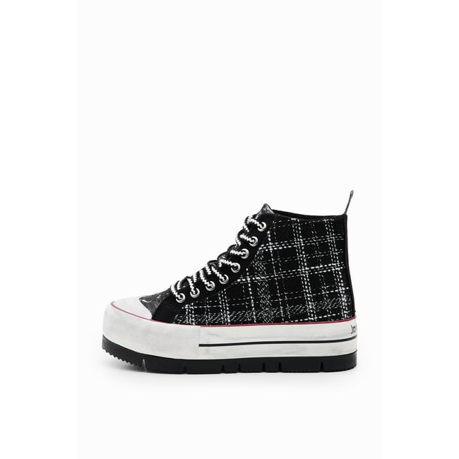 Tartan platform high-top sneakers noir <span itemprop=