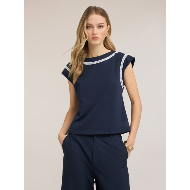 T-shirt kimono avec broderies bleu <span itemprop=