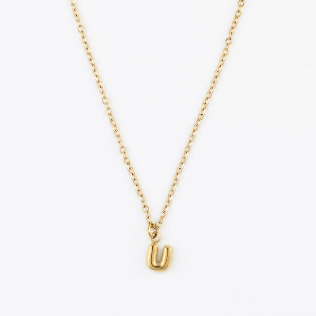 Collier à pendentif lettre U acier inoxydable doré <span itemprop=