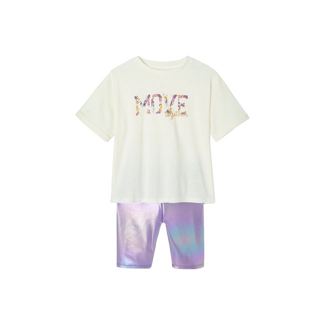 Ensemble sport tee-shirt + cycliste irisé lilas <span itemprop=