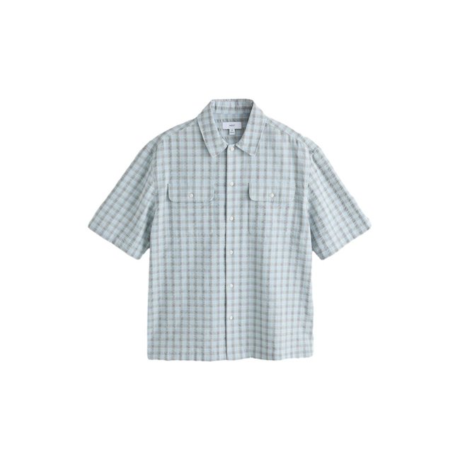Chemise texturée carreaux à manches courtes bleu <span itemprop=