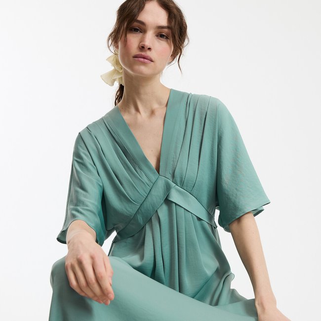 Robe longue évasée, col V, manches aux coudes - LA REDOUTE COLLECTIONS