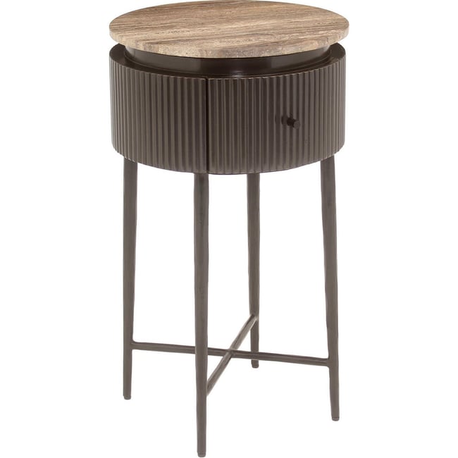 Table d'appoint ronde RUSSO en pierre Couleur brun cendré <span itemprop=