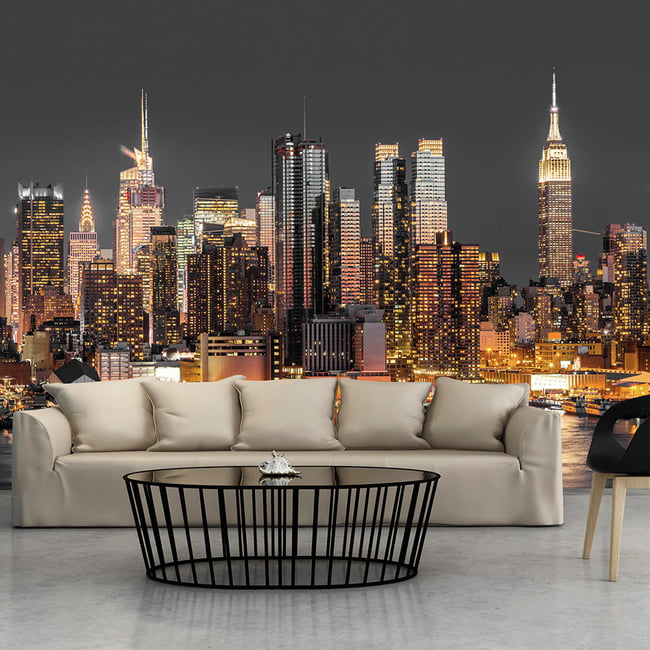 Papier peint intissé panoramique Ville et Architecture NYC: Twilight Couleur gris / argent <span itemprop=