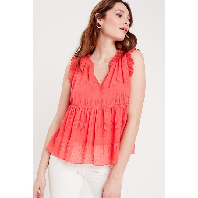 Blouse sans manches rouge corail <span itemprop=