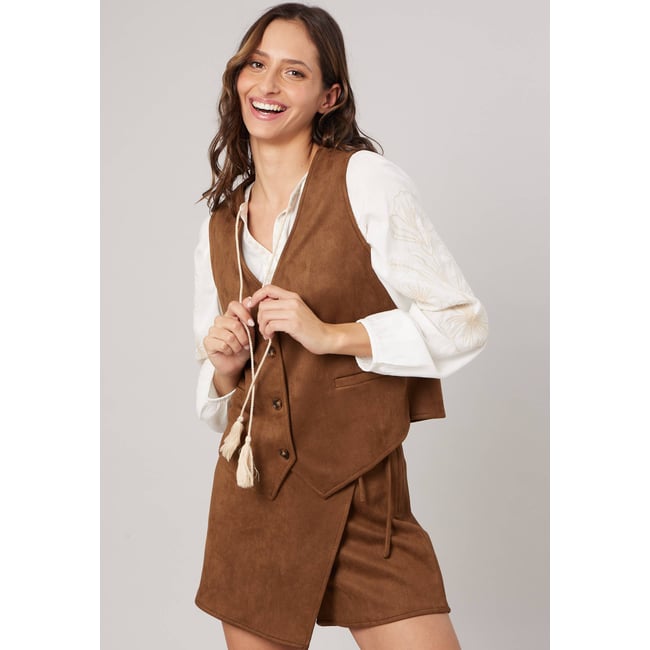 Gilet sans manches femme en suèdine CLARISSA light brown <span itemprop=