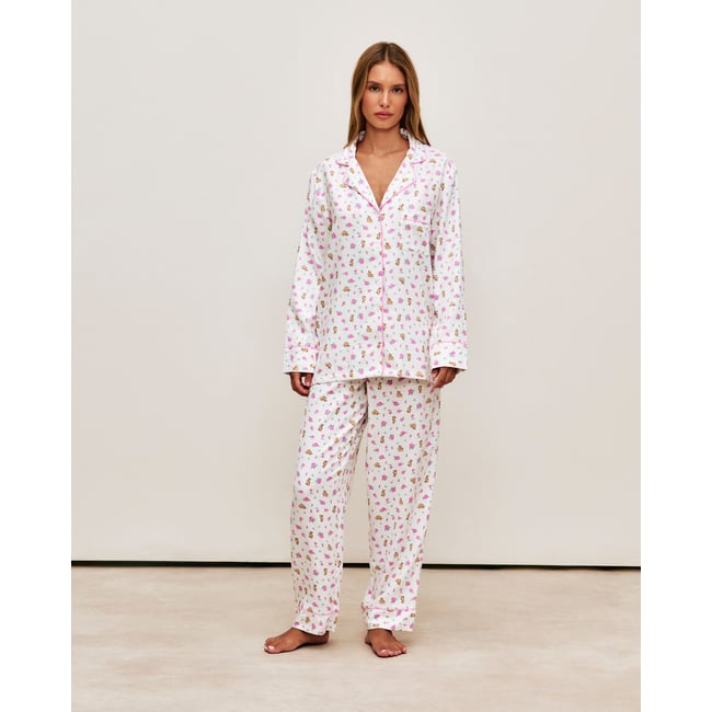 Pantalon en flanelle imprimé fleurs et lapins PRINTFLOWERIZ blanc <span itemprop=