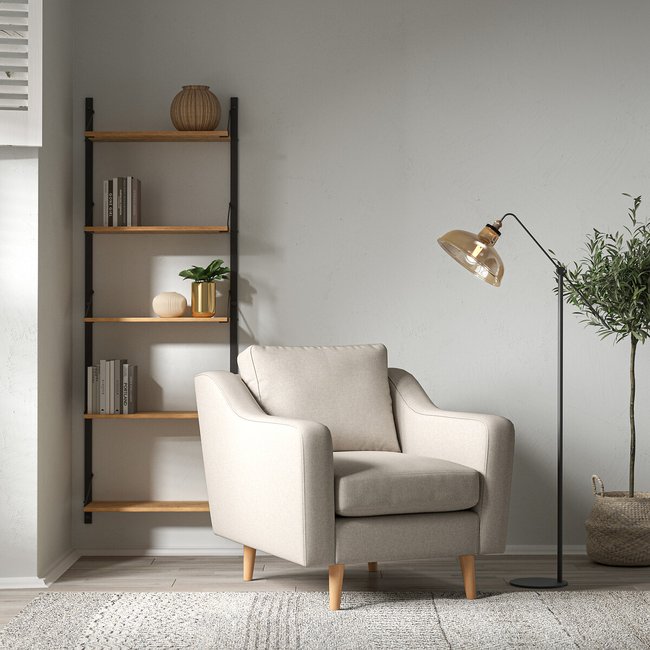 Rosa Curve Soft Brushed Armchair with Light Wood Legs - SO'HOME