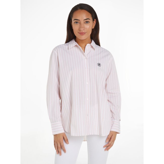 Gestreifte Hemdbluse, lange Ärmel rosa gestreift <span itemprop=