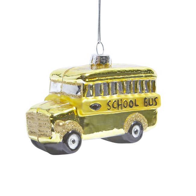 Suspension décorative de noël school bus en verre H7 Couleur jaune <span itemprop=