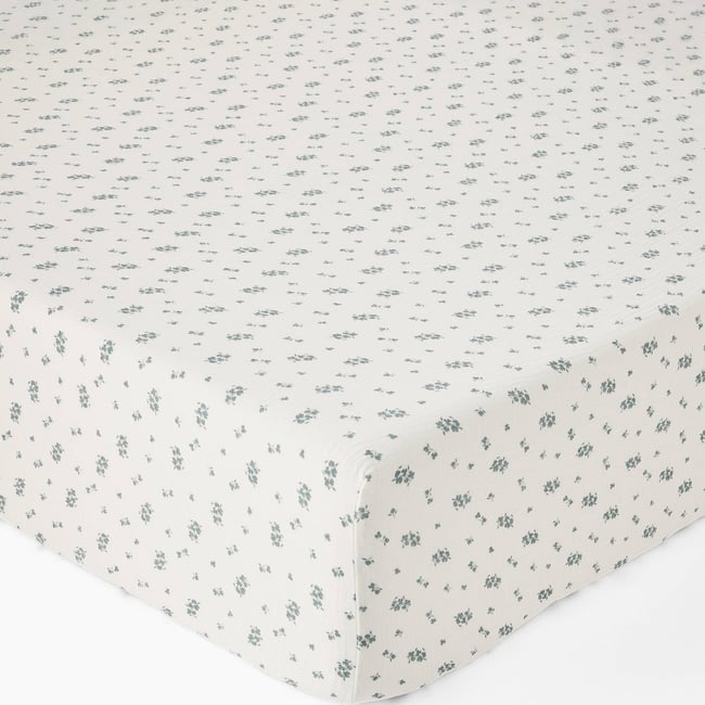 Drap housse, 160x200cm, imprimé, gaze de coton, 100% coton bio, Gots et Oekotex algue <span itemprop=
