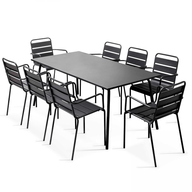 Salon de jardin table et 8 fauteuils en métal, PALAVAS - OVIALA