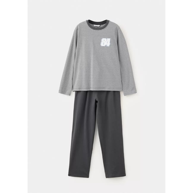 Pyjama long à rayures imprimé gris anthracite <span itemprop=
